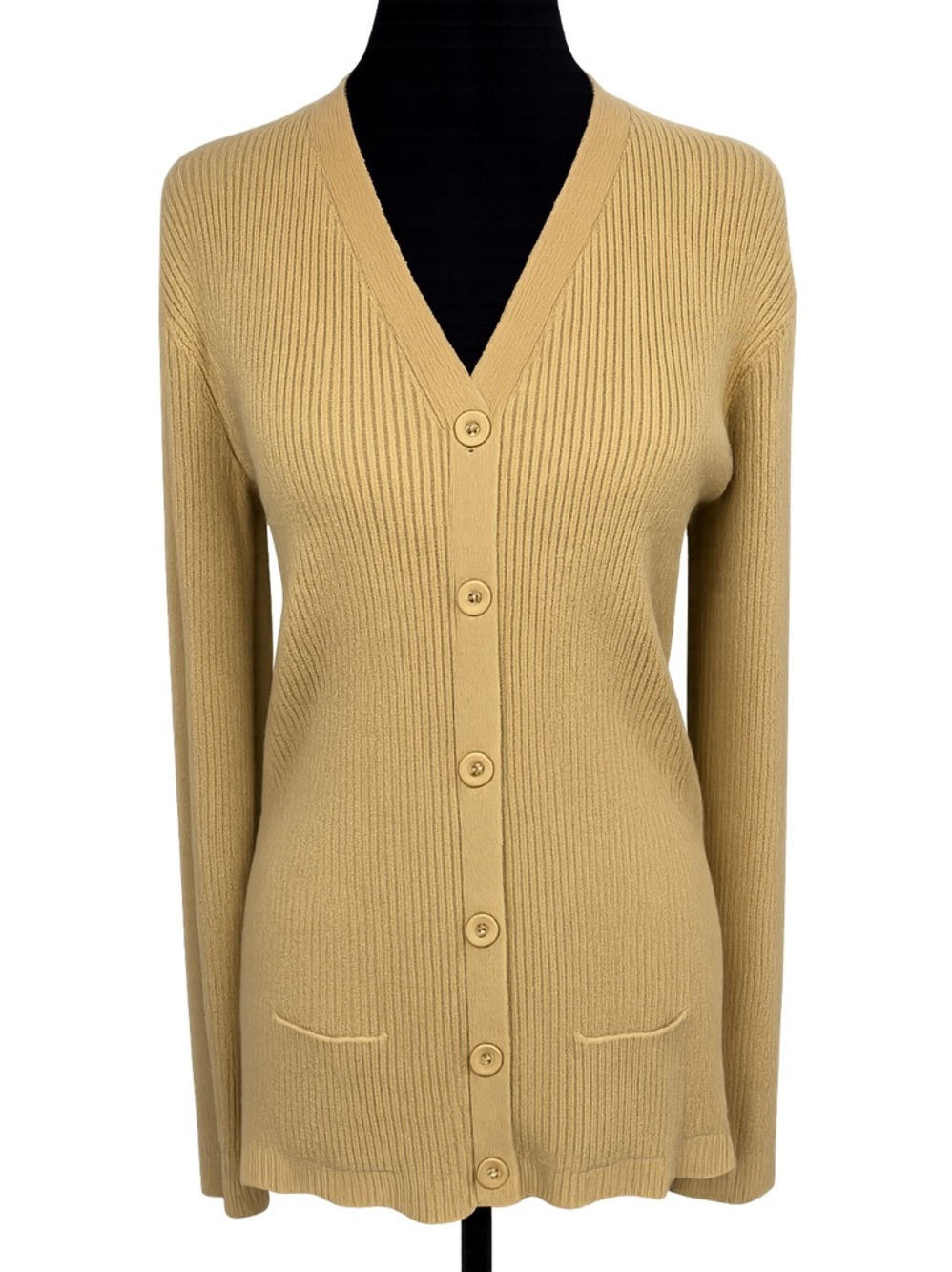 Newport News Gold Metallic Ribbed Cardigan Sweater XL Cotton Blend Shimmer